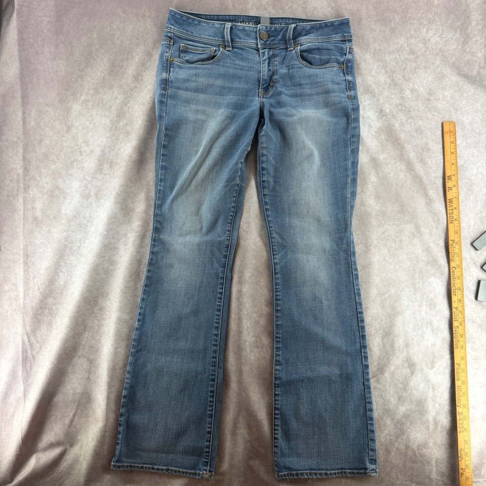 American Eagle Kick Boot Jeans Womens 12 Long Medium Wash Blue Stretch Denim Y2K